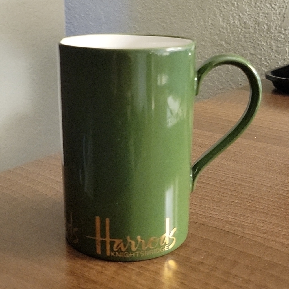 Harrods Knightsbridge Classic Logo Green Fine Bone China Coffee Tea Mug